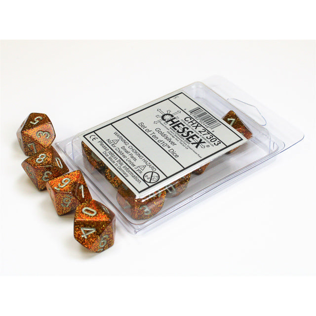 Chessex 27303 Glitter Gold/silver Set of Ten d10s (9003732271341)