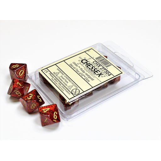 Chessex 27304 Glitter Ruby/gold Set of Ten d10s (9003732336877)