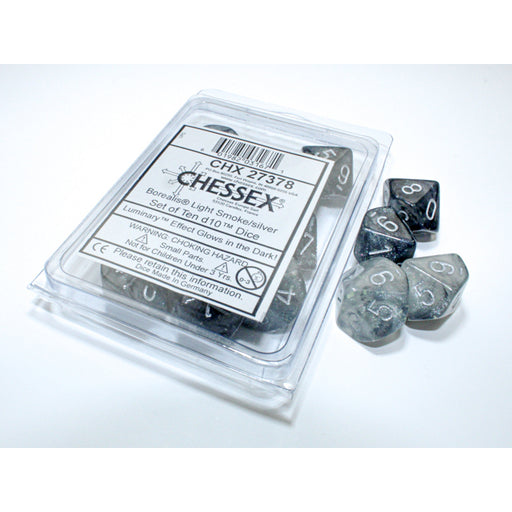 Chessex 27378 Borealis Light Smoke/silver Luminary Set of Ten d10s (9003743641837)
