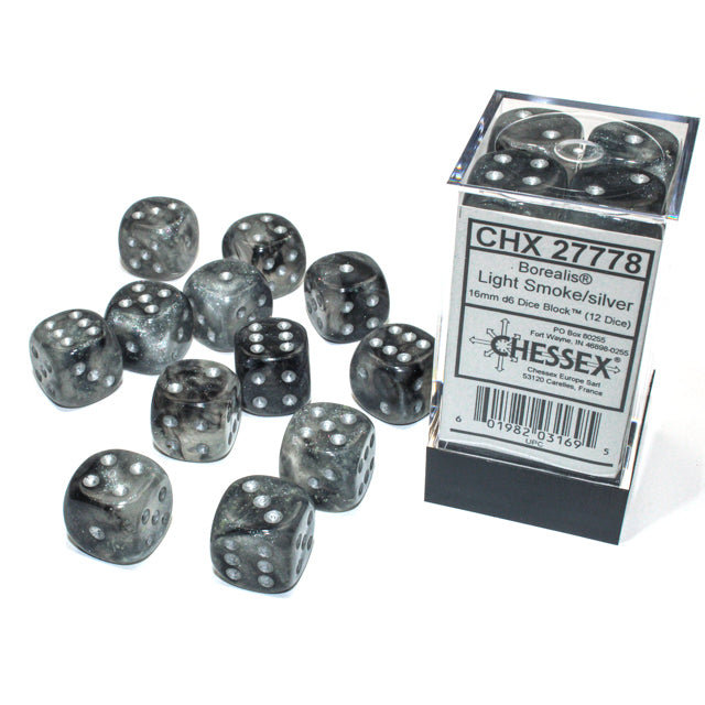 Chessex 27778 Borealis 16mm d6 Light Smoke/silver Luminary Dice Block (9003743903981)