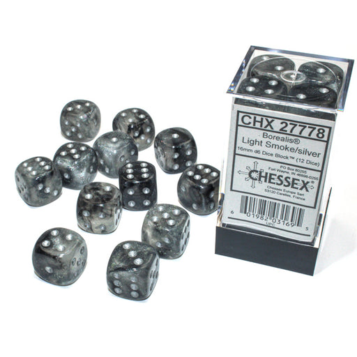 Chessex 27778 Borealis 16mm d6 Light Smoke/silver Luminary Dice Block (9003743903981)