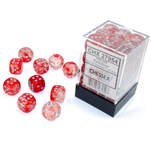 Chessex 27954 Nebula 12mm d6 Red/silver Luminary Dice Block (36 dice) (9003744854253)