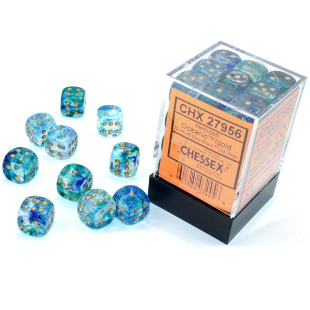 Chessex 27956 Nebula 12mm d6 Oceanic/gold Luminary Dice Block (36 dice (9003744592109)