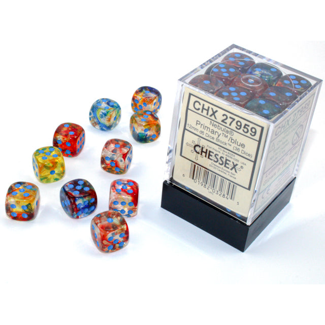 Chessex 27959 Nebula 12mm d6 Primary/blue Luminary Dice Block (36 dice (9003745378541)