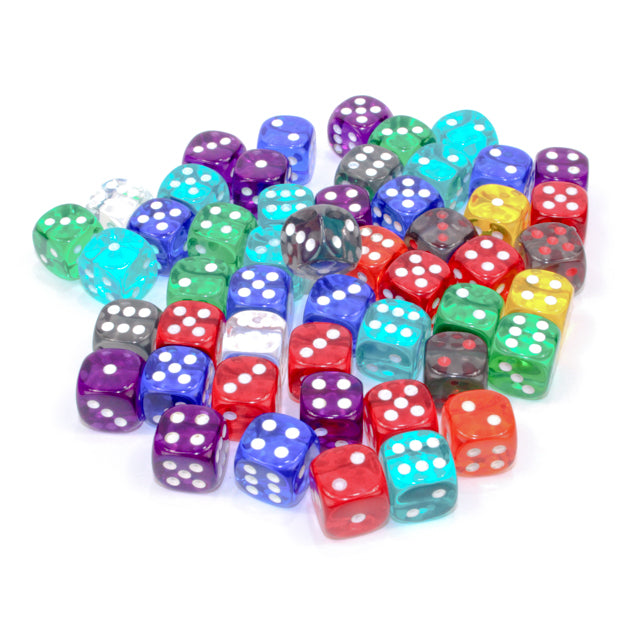 Chessex Bag of 50 Assorted Loose Translucent 12mm D6 Dice with Pips
