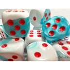 Chessex Limited Edition Gemini Teal-White/red 16mm d6 Dice Block (12 dice) - CHX26644R