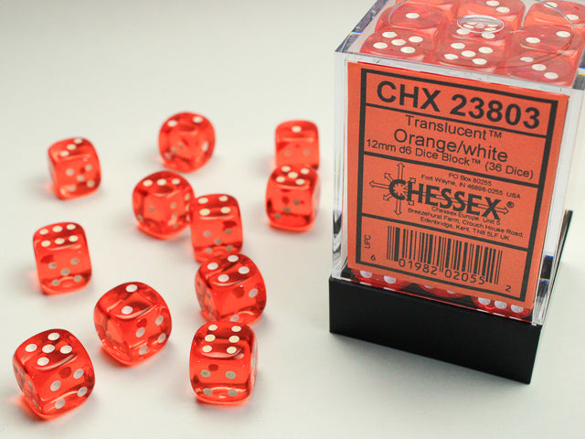 Chessex 23803 Translucent 12mm d6 (36 Dice) Orange/whi (9003712970989)