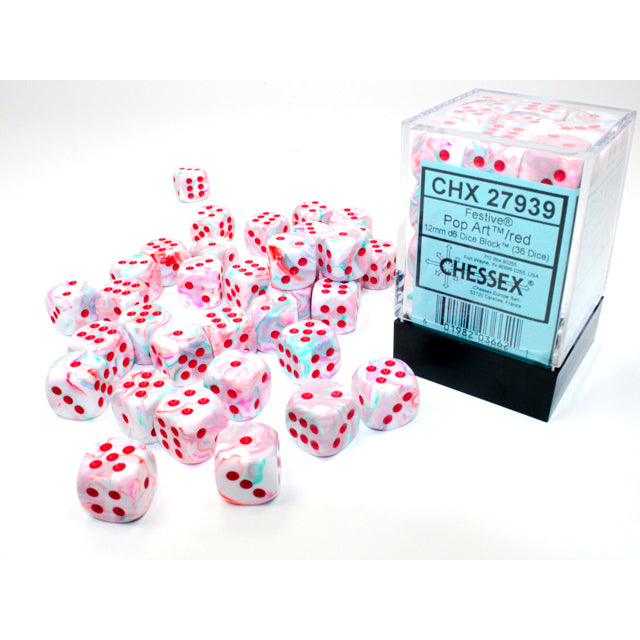 Chessex Festive Pop Art/red 12mm d6 Dice Block (36 dice) - CHX27939