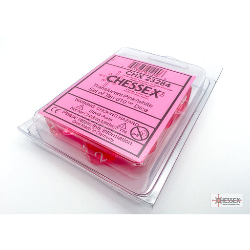 Chessex 23284 Translucent Pink/white Set of Ten d10s (9003707924717)