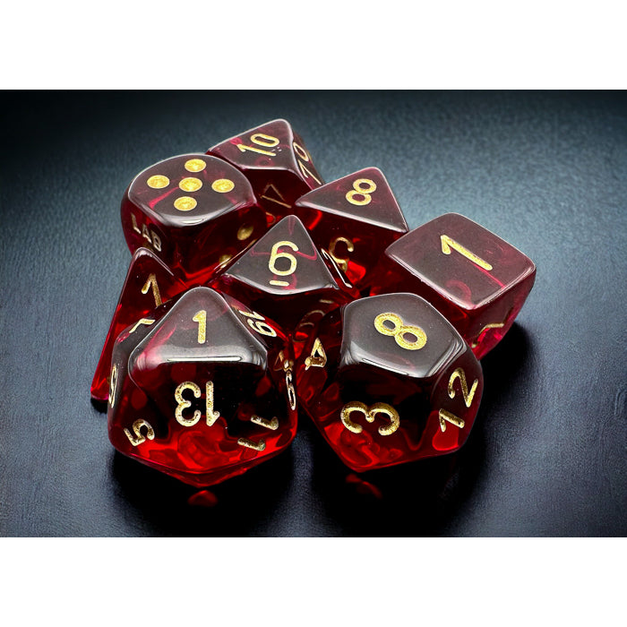 Chessex 30058 Translucent Polyhedral Crimson/gold 7-Die Set (with bonus die) (9003754848493)