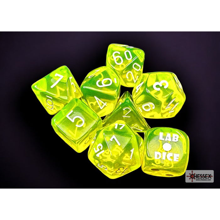 Chessex 30061 Translucent Polyhedral Neon Yellow/white 7-Die Set (with bonus die) (9003755307245)