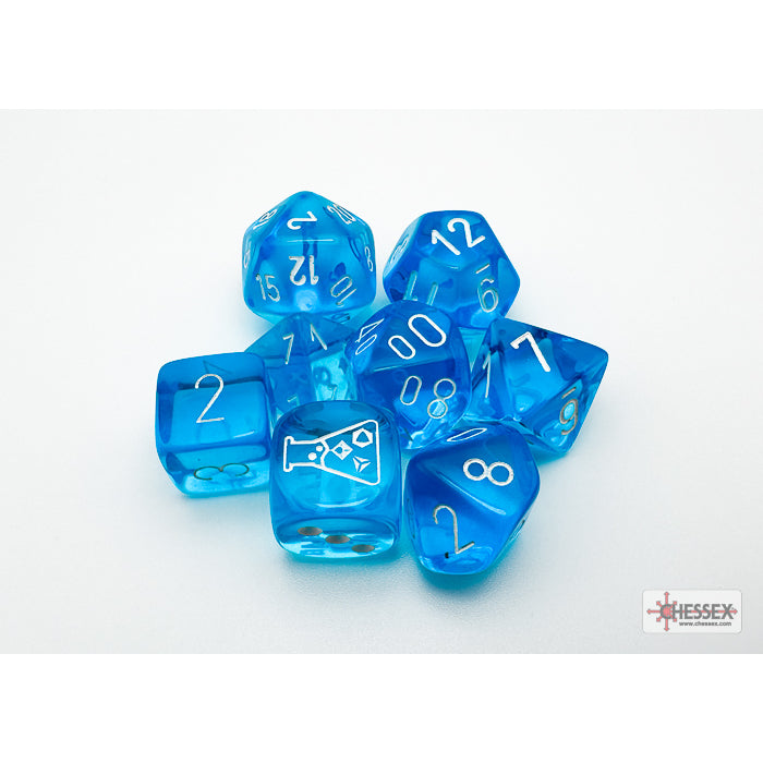 Chessex 30063 Translucent Polyhedral Tropical Blue/white 7-Die Set (with bonus die) (9003755536621)