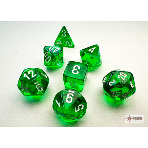 Chessex 20375 Translucent Mini-hedral Green/white 7-Die Set (9004784124141)