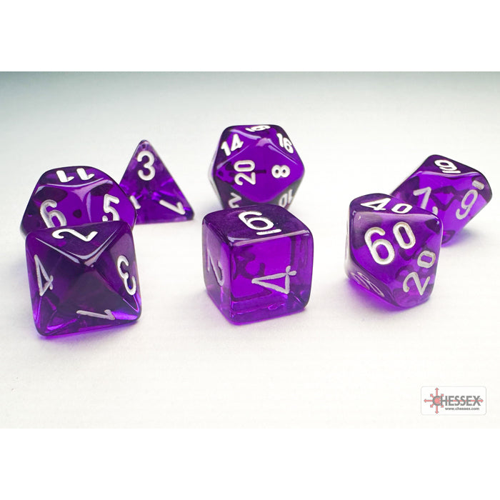 Chessex 20377 Translucent Mini-hedral Purple/white 7-Die Set (9004784156909)