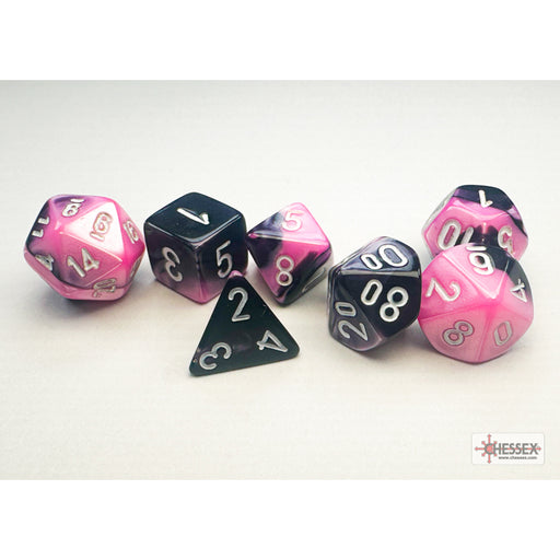 Chessex 20630 Gemini Mini-hedral Black-Pink/white 7-Die Set (9003756749037)