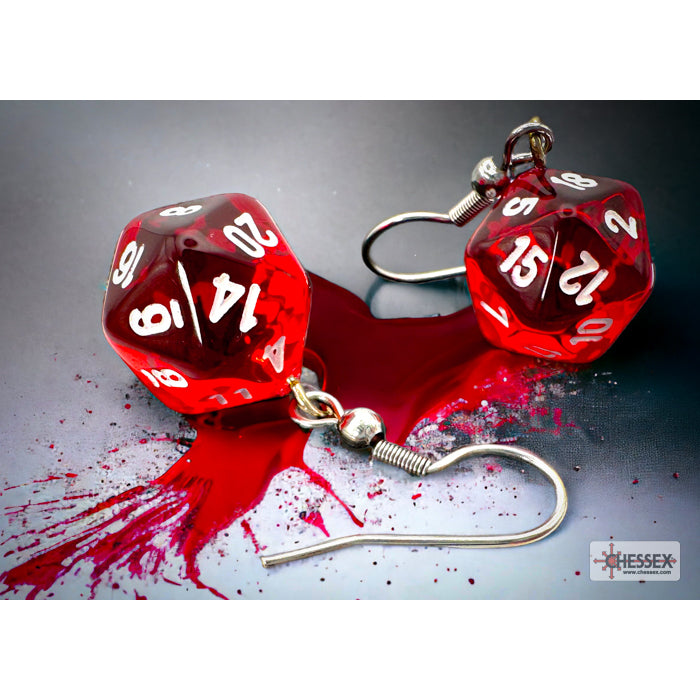 Chessex Hook Earrings Translucent Red Mini-Poly d20 Pair - CHX54201