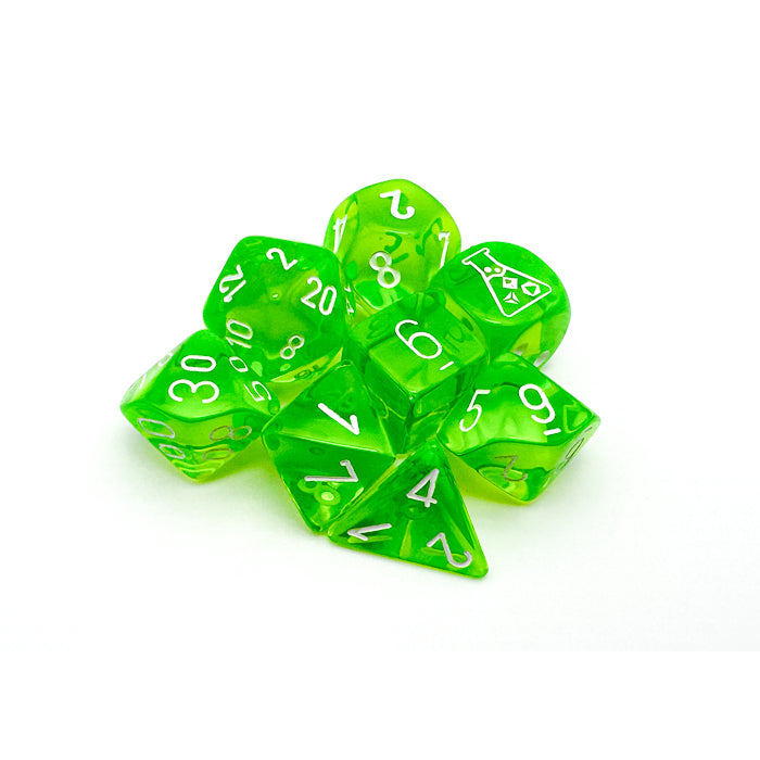 Chessex 30062 Translucent Polyhedral Rad Green/white 7-Die Set (with bonus die) (9003755372781)