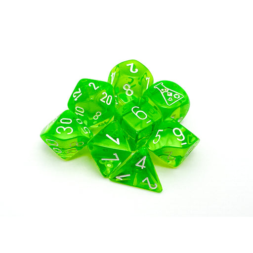 Chessex 30062 Translucent Polyhedral Rad Green/white 7-Die Set (with bonus die) (9003755372781)