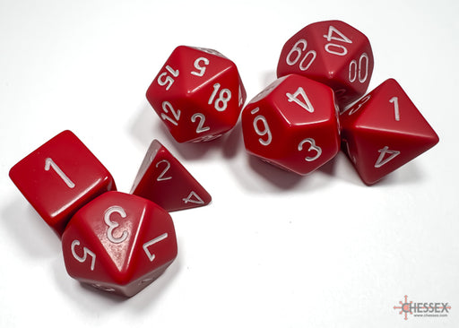 Chessex 25404 Red w/white Opaque Polyhedral 7-Die Set (9003717296365)