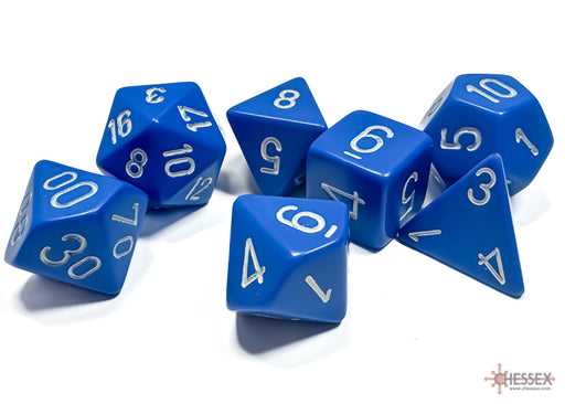 Chessex 25406 Blue w/white Opaque Polyhedral 7-Die Set (9003717394669)