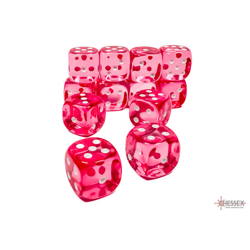 Chessex 23614 Translucent 16mm d6 Pink/white Dice Block (12 dice) (9003712545005)