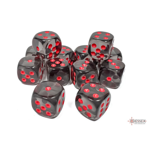 Chessex 23618 Translucent 16mm d6 Smoke/red Dice Block (12 dice) (9003712708845)