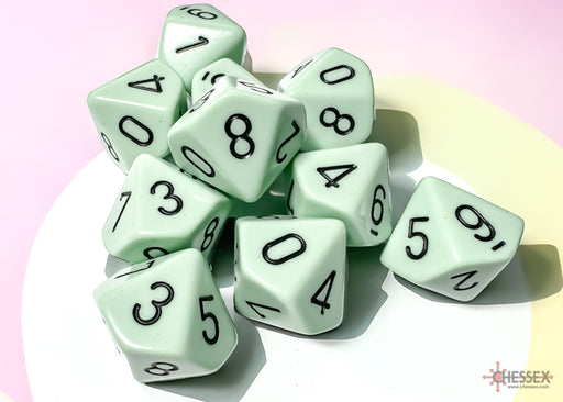 Chessex 25265 Opaque Pastel Green/black Set of Ten d10s (9003759993069)