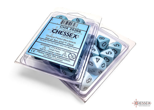 Chessex 25266 Opaque Pastel Blue/black Set of Ten d10s (9003760648429)