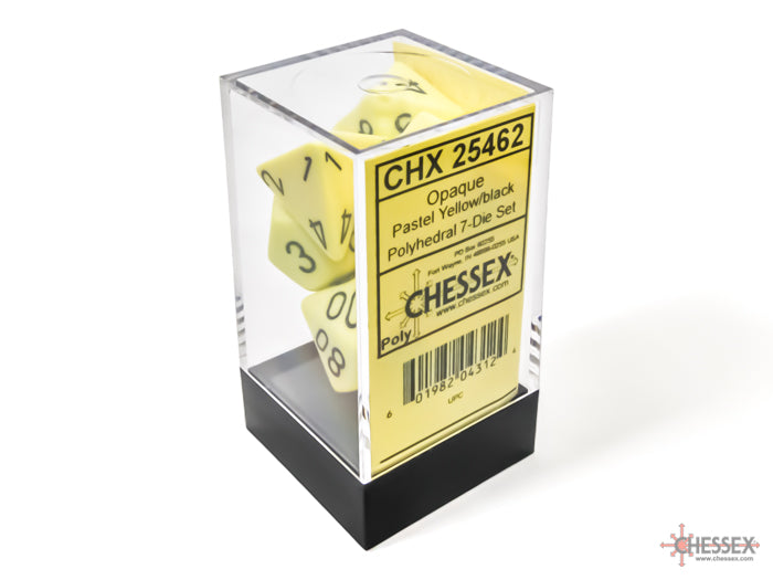 Chessex 25462 Opaque Polyhedral Pastel Yellow/black 7-Die Set (9003758780653)