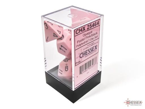 Chessex 25464 Opaque Polyhedral Pastel Pink/black 7-Die Set (9003759501549)