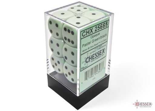 Chessex 25665 Opaque 16mm d6 Pastel Green/black Dice Block (12 dice) (9003760353517)