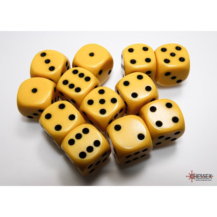 Chessex 25602 Opaque 16mm d6 Yellow/black Dice Block (12 dice) (9003718017261)
