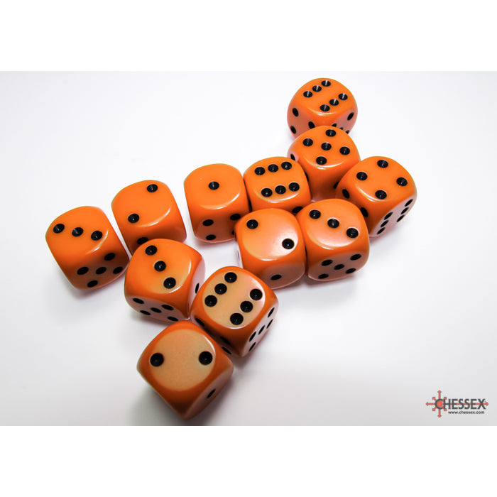 Chessex 25603 Opaque 16mm d6 Orange/black Dice Block (12 dice) (9003718050029)