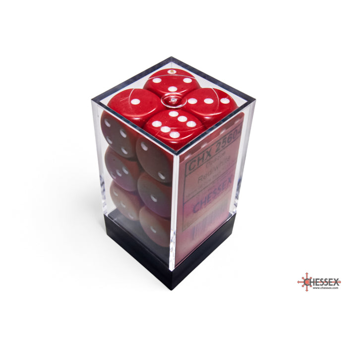 Chessex Opaque Red/white 16mm d6 Dice Block (12 dice) - CHX25604