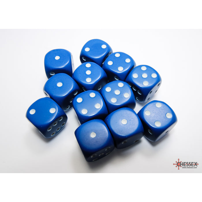 Chessex 25606 Opaque 16mm d6 Blue/white Dice Block (12 dice) (9003718148333)
