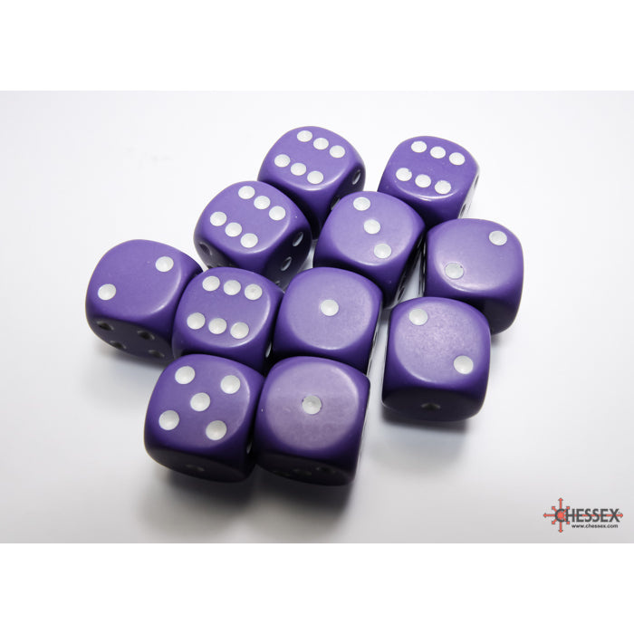 Chessex 25607 Opaque 16mm d6 Purple/white Dice Block (12 dice) (9003718213869)