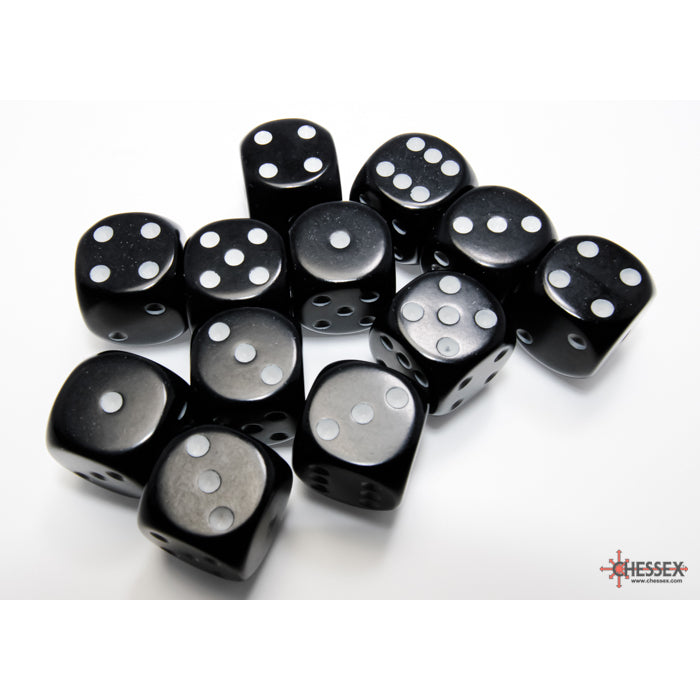 Chessex 25608 Opaque 16mm d6 Black/white Dice Block (12 dice) (9003718279405)
