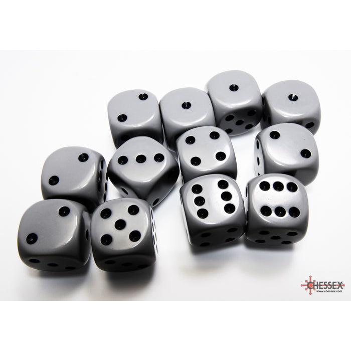 Chessex 25610 Opaque 16mm d6 Grey/black Dice Block (12 dice) (9003718344941)