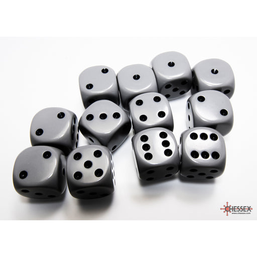 Chessex 25610 Opaque 16mm d6 Grey/black Dice Block (12 dice) (9003718344941)
