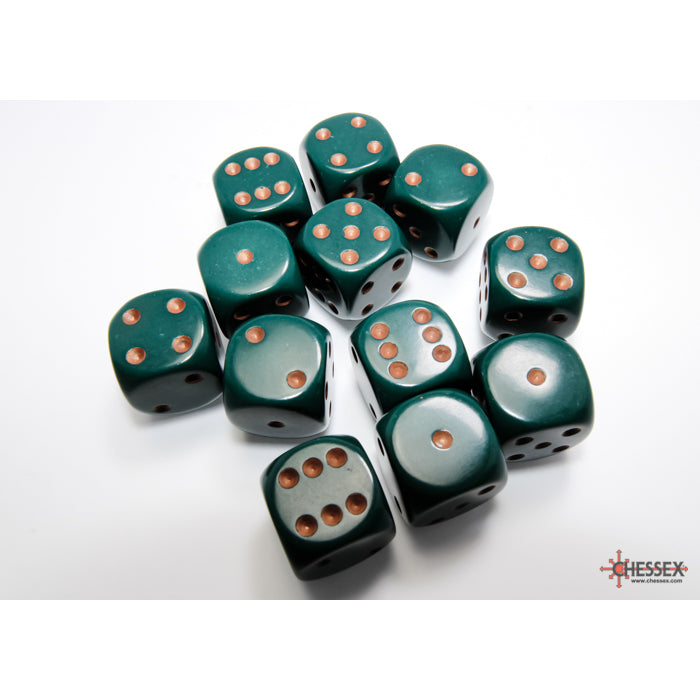 Chessex 25615 Opaque 16mm d6 Dusty Green/copper Dice Block (12 dice) (9003718541549)