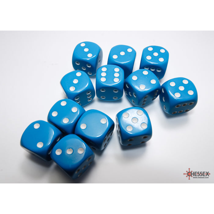 Chessex 25616 Opaque 16mm d6 Light Blue/white Dice Block (12 dice) (9003718607085)