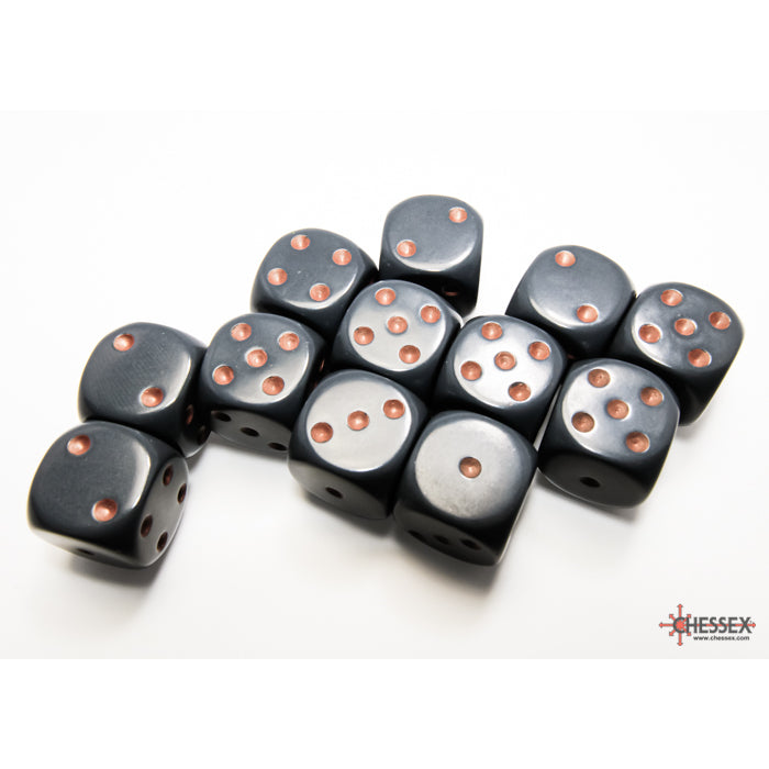 Chessex 25620 Opaque 16mm d6 Dark Grey/copper Dice Block (12 dice) (9003718770925)