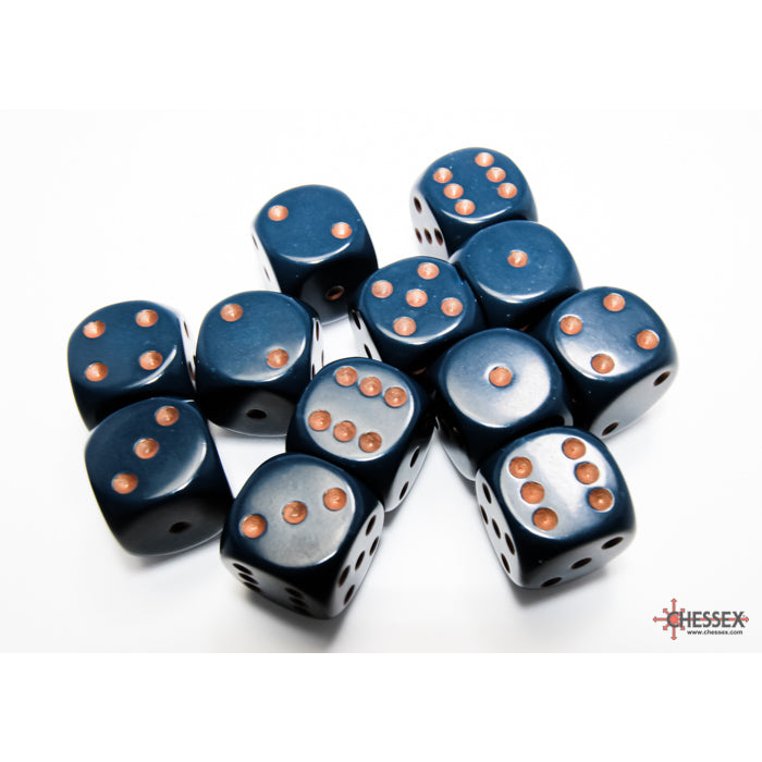 Chessex 25626 Opaque 16mm d6 Dusty Blue/copper Dice Block (12 dice) (9003718803693)