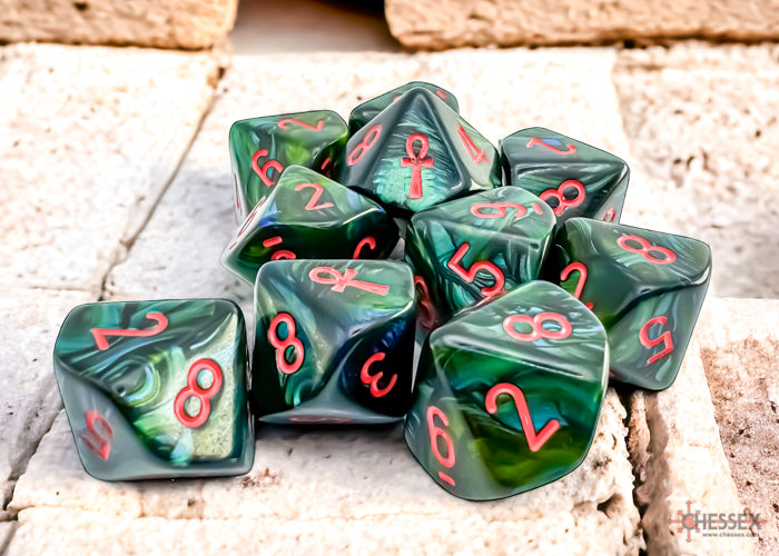 Chessex 29025 Scarab Jade/red Ankh Set of Ten d10s (9003761467629)