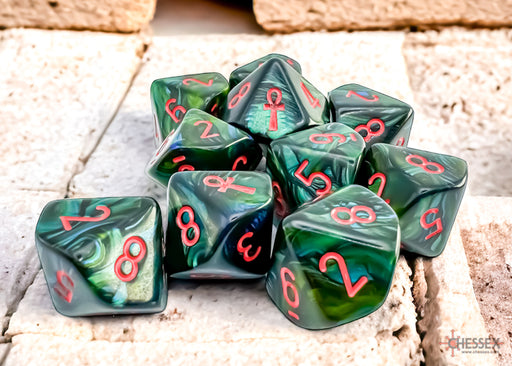 Chessex 29025 Scarab Jade/red Ankh Set of Ten d10s (9003761467629)