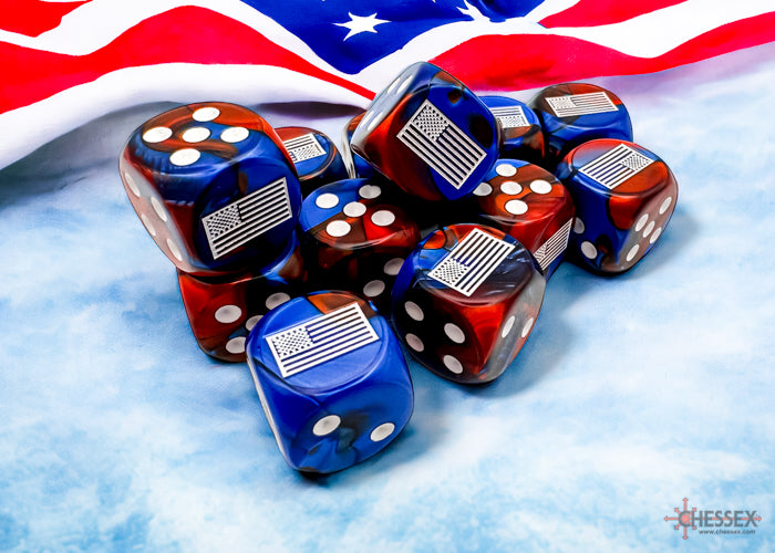 Chessex United States War Dice Gemini Blue-Red/white 16mm d6 Dice Block (12 dice) - CHX29065