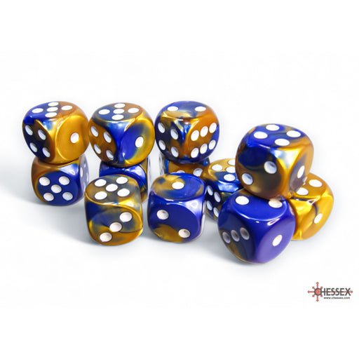 Chessex 26622 Gemini 16mm d6 Blue-Gold/white Dice Block (12 dice) (9003726602477)