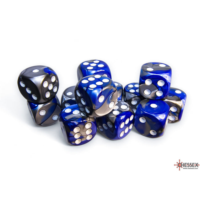 Chessex 26623 Gemini 16mm d6 Blue-Steel/white Dice Block (12 dice) (9003855282413)