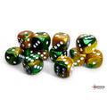 Chessex Gemini Gold-Green/white 16mm d6 Dice Block (12 dice) - CHX26625