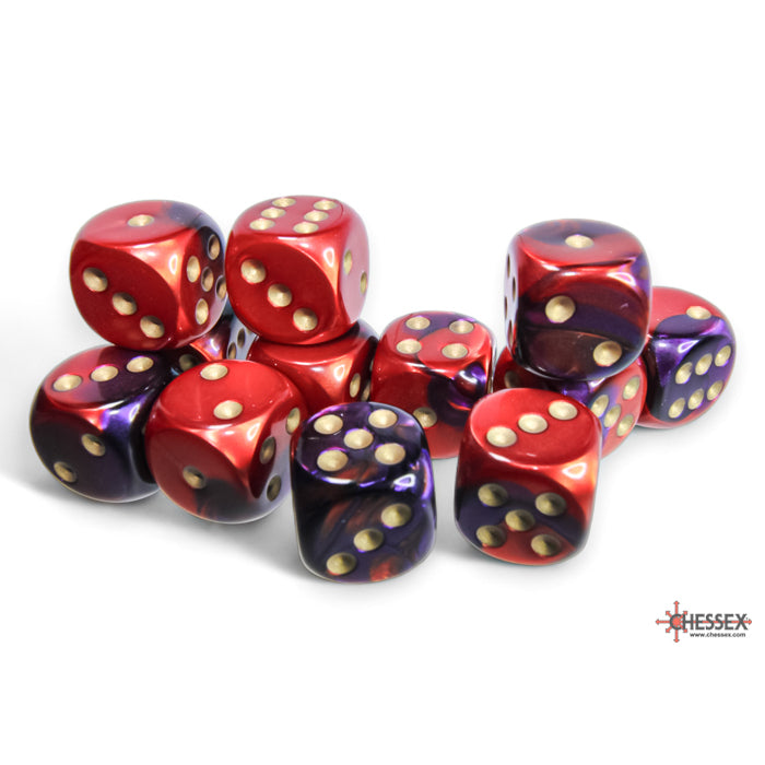 Chessex 26626 Gemini 16mm d6 Purple-Red/gold Dice Block (12 dice) (9003726700781)